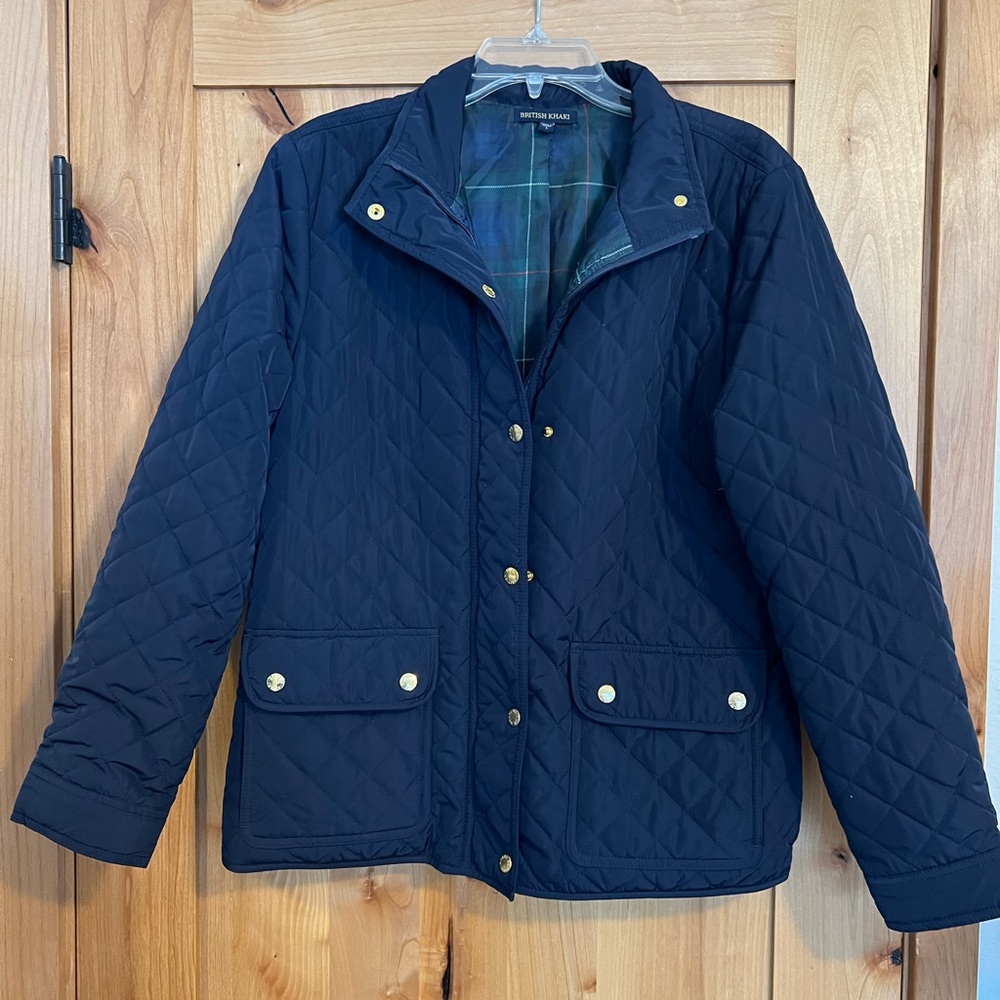 British Khaki navy blue quilted jacket Large